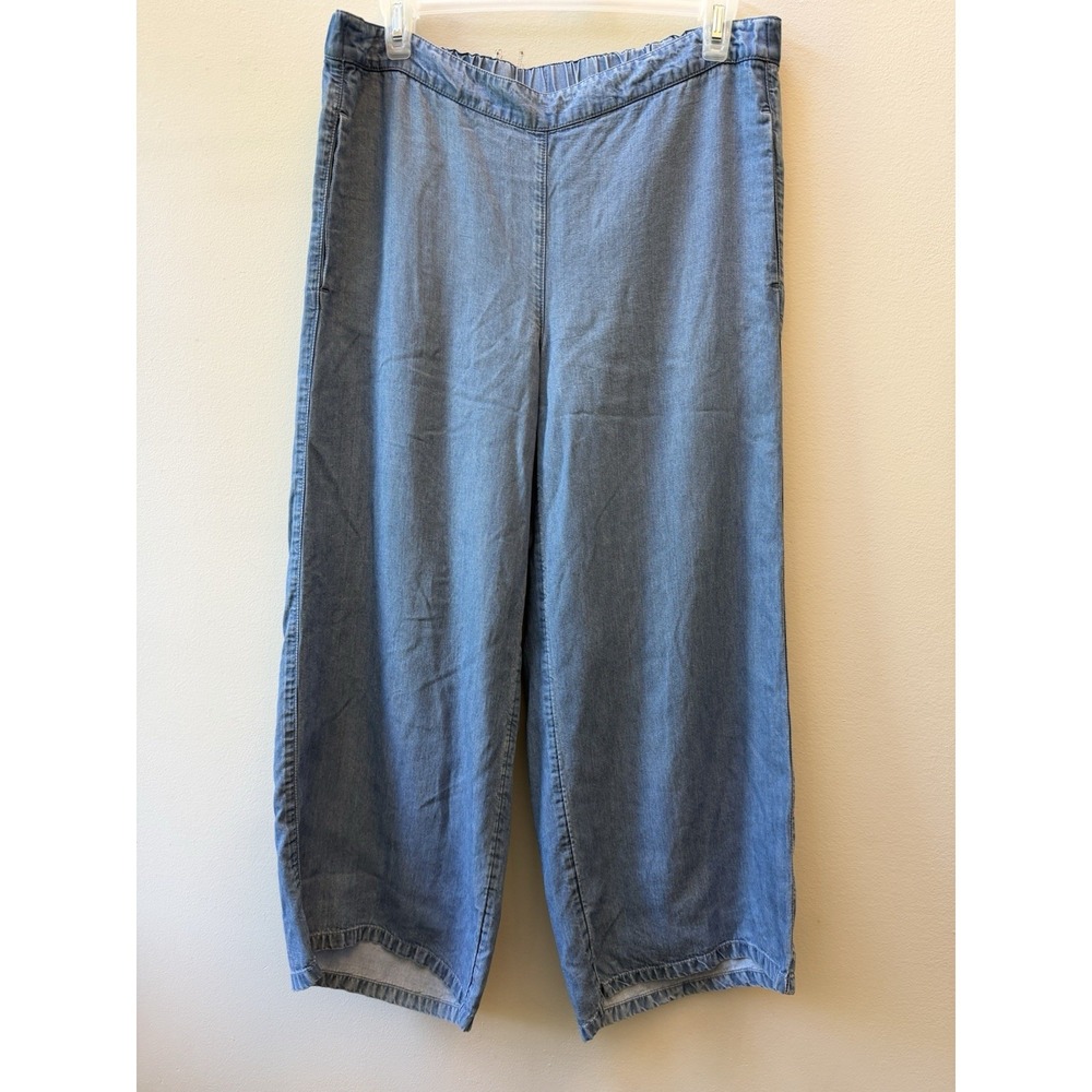 J Jill Denim Chambray Wide-Legged Cropped Trousers